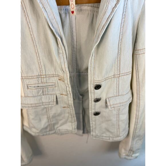 Distressed Free People Boho Denim Jacket Blazer Granola Twilight Costal Size 0 - Picture 4 of 7
